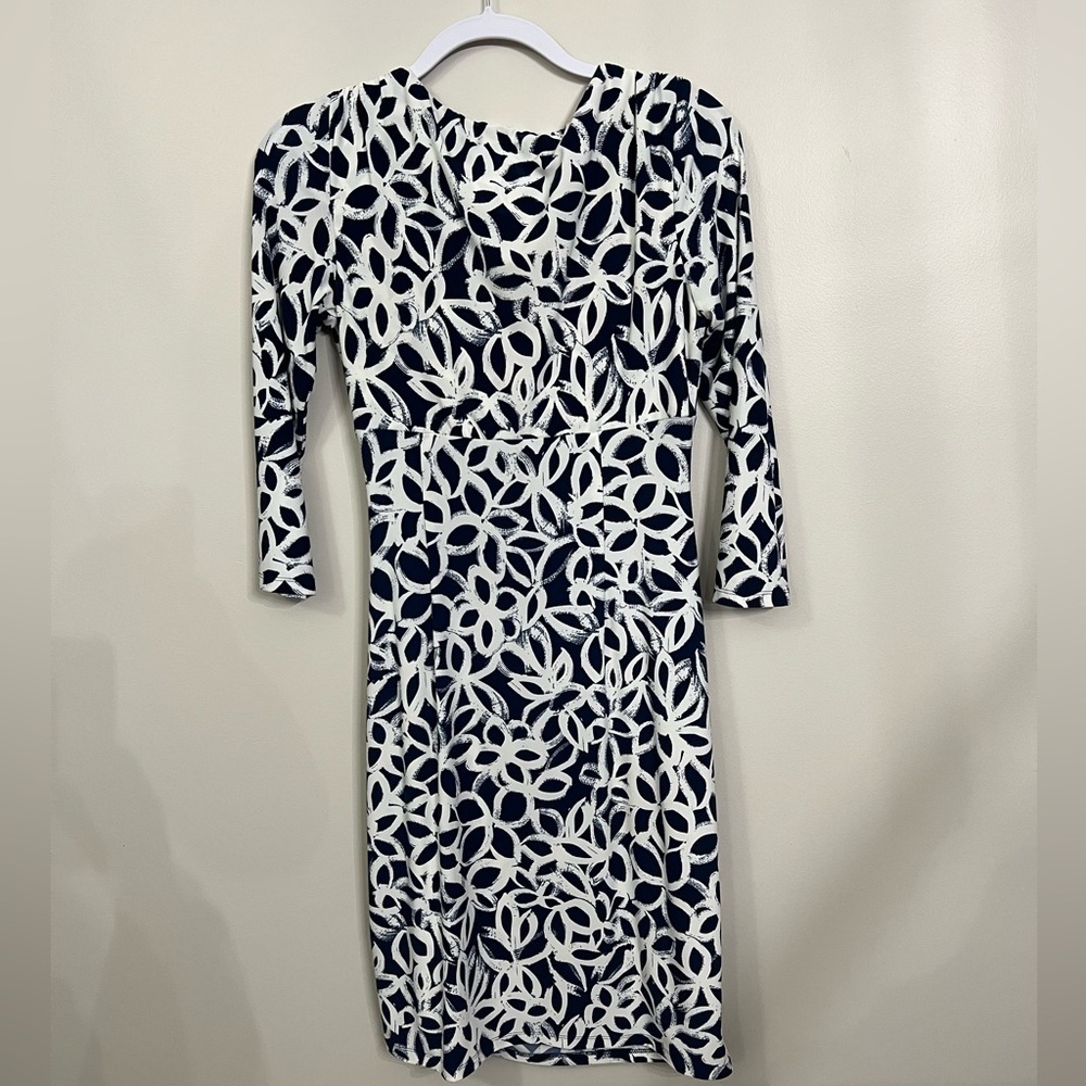 Lauren Ralph Lauren Navy/White Faux Wrap Dress Size 4 Classic Preppy Office